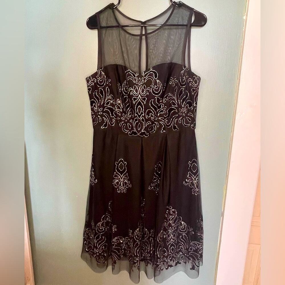 Black illusion neckline dress